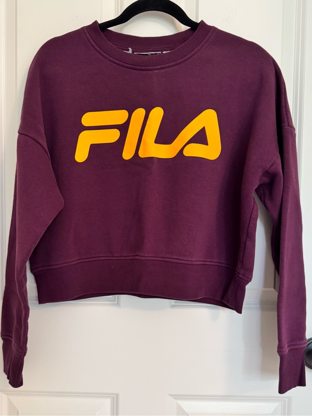 FILA Burgundy Cropped Logo Sweatshirt Pullover Fleece Crewneck